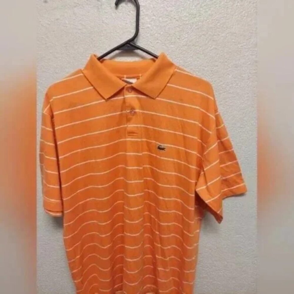 Lacoste Shirt Size XL Men Orange Striped Short Sleeve Crocodile Logo Preppy Y2K